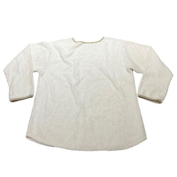Orvis Vintage Women’s Terrycloth Textured Cream Long Sleeve Pajama Top, Size M - Picture 2 of 5